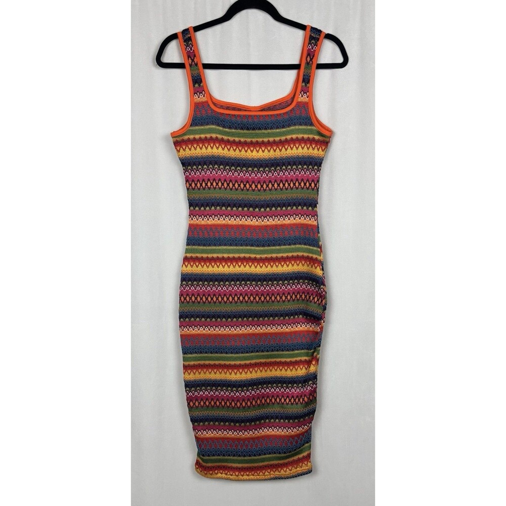 SHEIN LUNE Chevron Bodycon Midi Dress Size S Multi-Color Boho Knit Sleeveless
